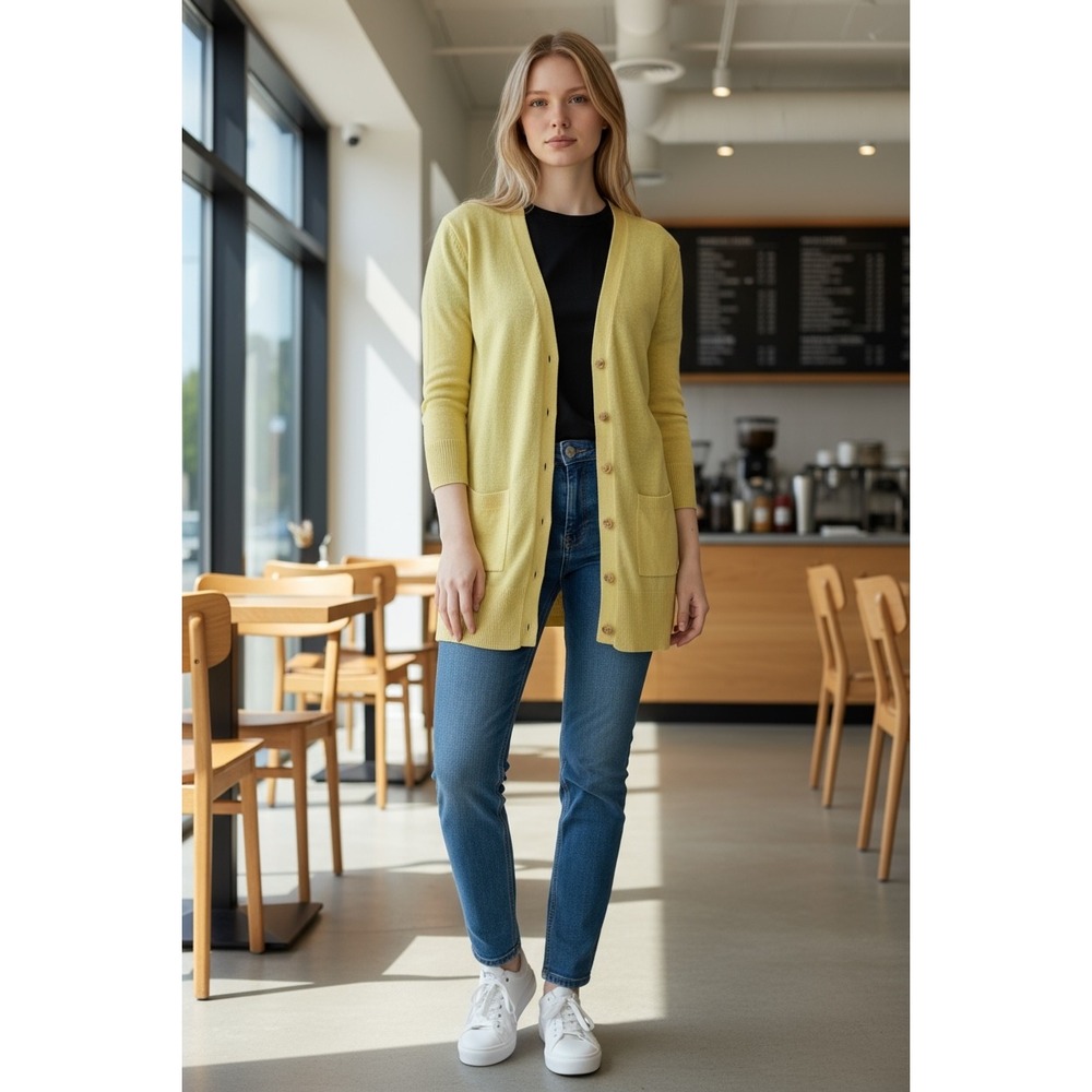 Mossimo Supply Co Women's Yellow Cardigan Sweater‎ Button Front Pockets Small